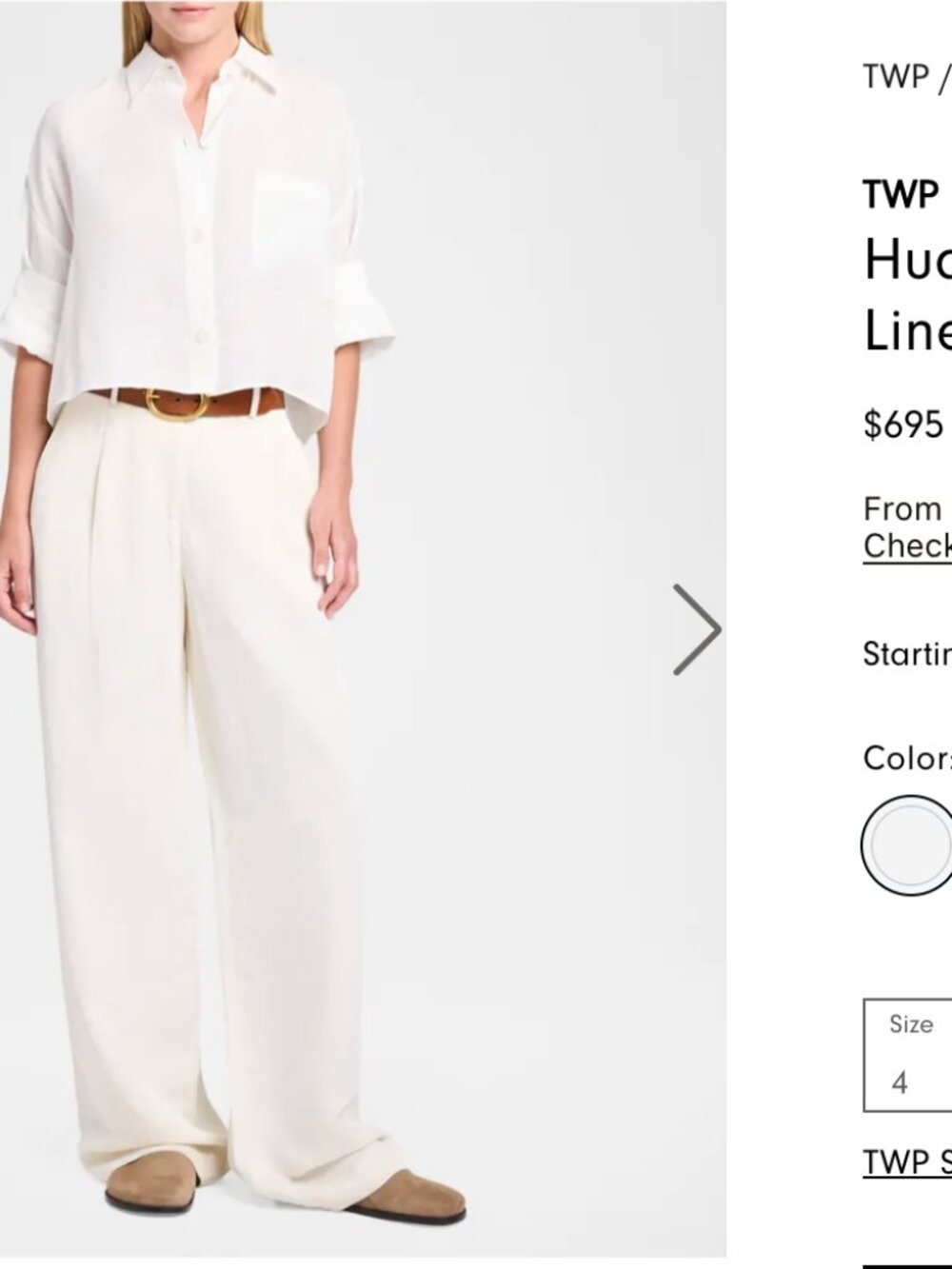 TWP Hudson St Pants in Coated Viscose Linen Wide Leg BONE IVORY WHITE